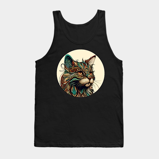 Boho Cat Vintage Lover - Love Cat Hippy Tank Top by William Edward Husband